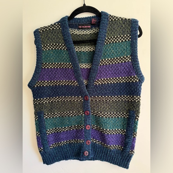 Vintage Sweater Vest by The Italian Mob Grandpa Sweater Unisex L 90’s Vintage - Picture 13 of 15